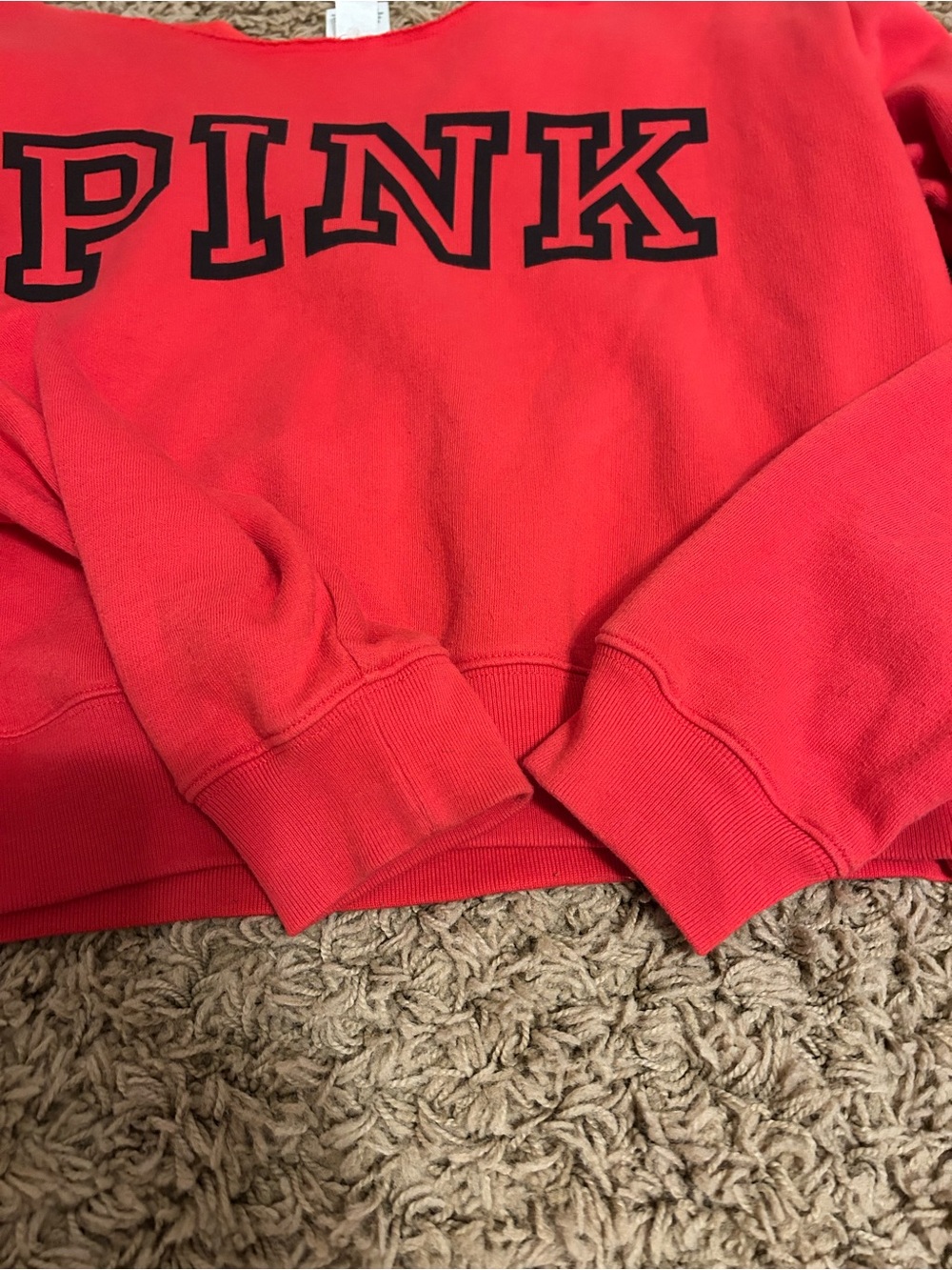 Victoria Secret PINK red and black logo off the shoulder sweatshirt size small - Picture 5 of 6